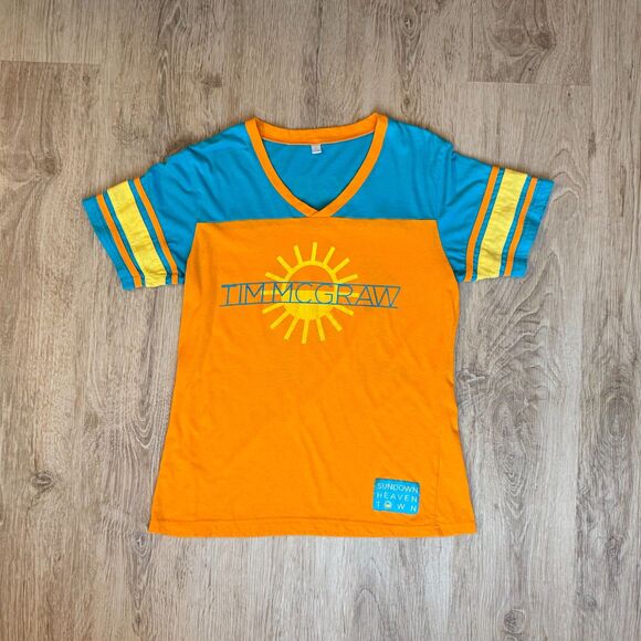 Tim McGraw Sundown Heaven Town Shirt Orange Blue Yellow Large Tour Tee - Picture 1 of 5
